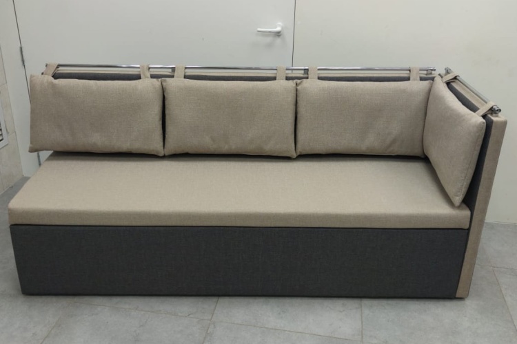 Метро с подлокотником Бежево-Серый Рогожка, кухонный диван